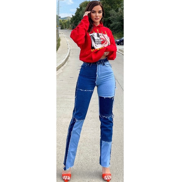 Patchwork Straight Leg Jeans + Patchwork Tube Top - Picture 2 of 11